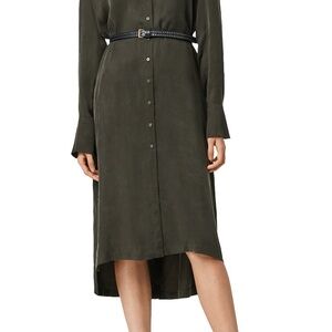 All Saints Dark Olive Long Sleeve Dress